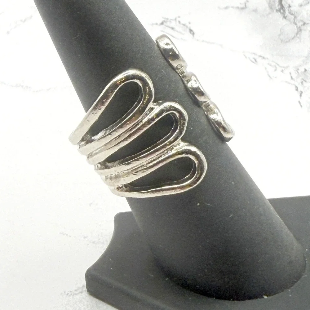 Silver Tone Loop Ring Size 8 Multi Band Open Design Minimalist‎ Ring